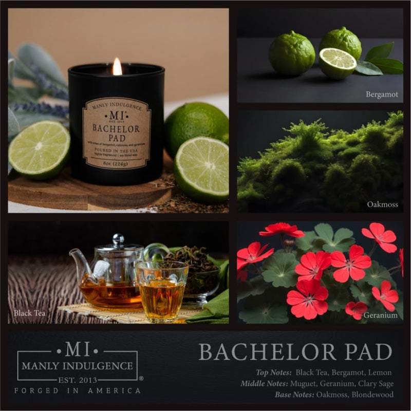 مانلي إندولجينس شمعة معطرة من Manly Indulgence Bachelor Pad من القطن الفتيل الفاخر من مزيج الصويا الأبيض والشمع الأبيض لمدة 45 ساعة، شمعة سوداء غير لامعة للمنزل وصندوق هدايا للرجال 8 أونصة - سكب الولايات المتحدة الأمريكية - Image 2
